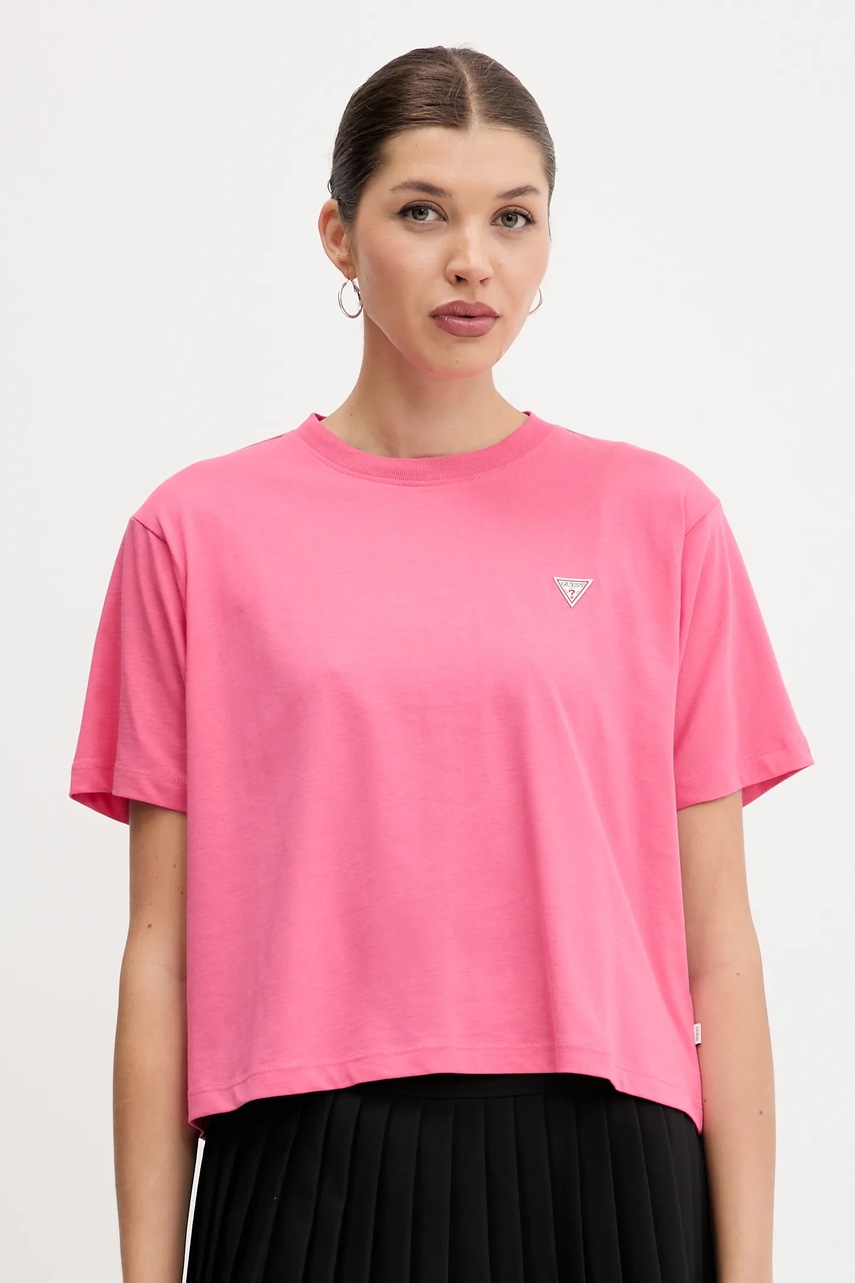 Levně Bavlněné tričko Guess Jeans dámské, fialová barva, W4YI05 K8HM0
