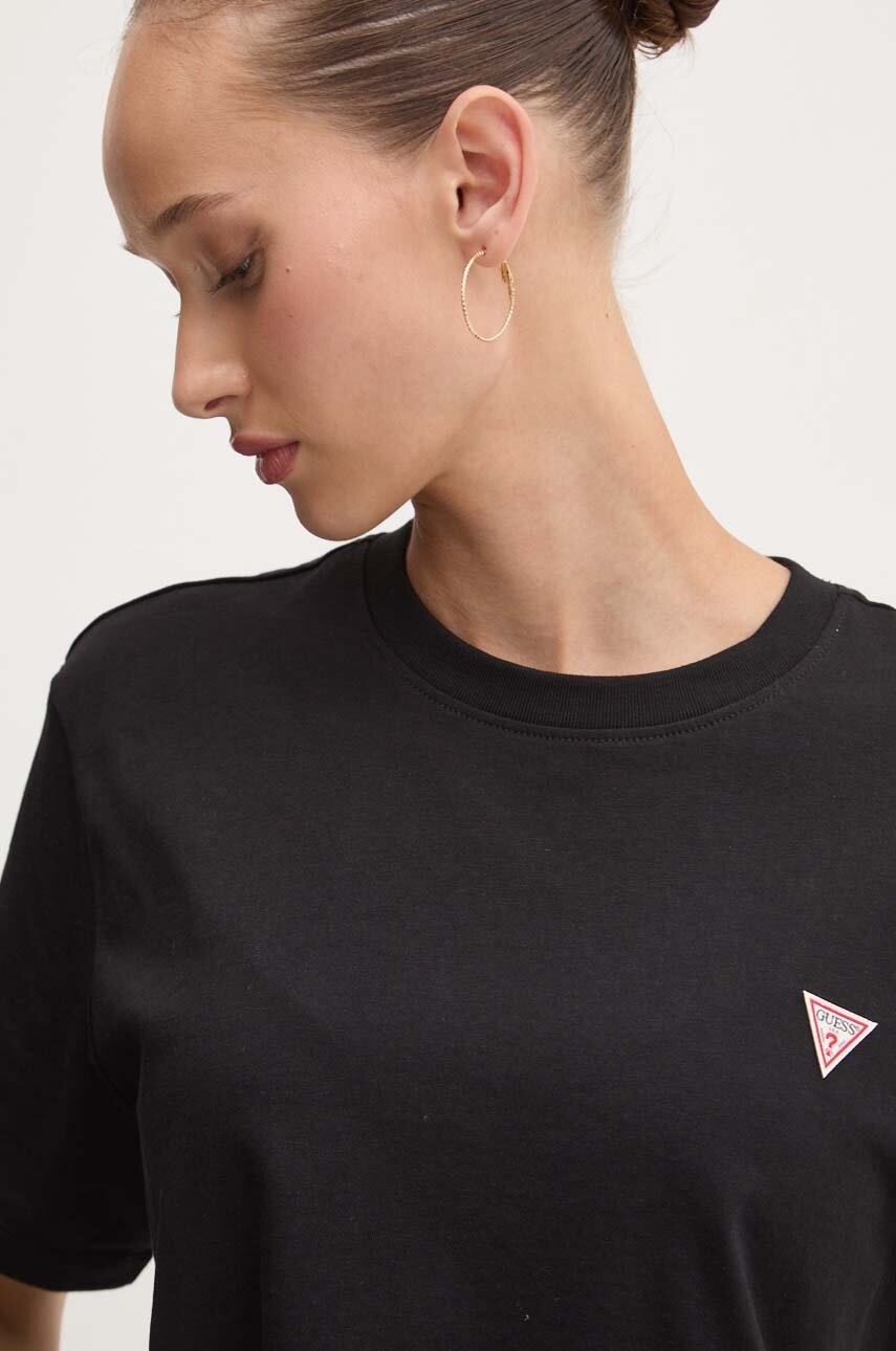 Βαμβακερό μπλουζάκι Guess Jeans γυναικείο, χρώμα: μαύρο, W4YI05 K8HM0 φωτογραφία
