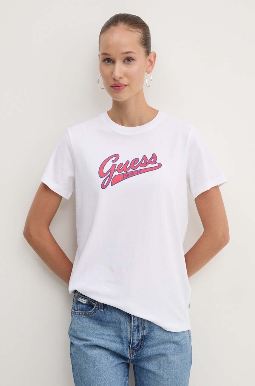 

Тениска Guess Jeans в бяло W4YI13 J1314, Бял