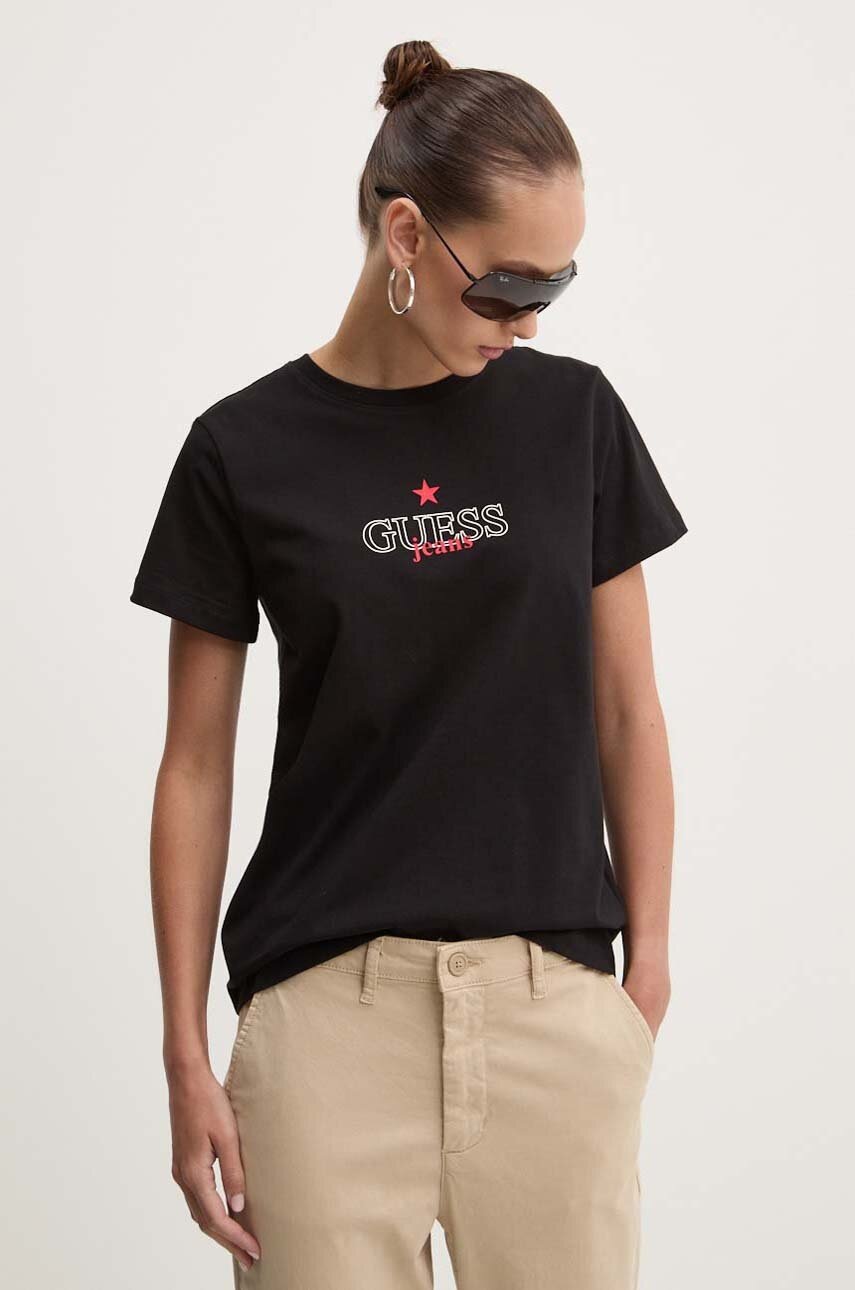 

Тениска Guess Jeans в черно W4YI12 J1314, Черен