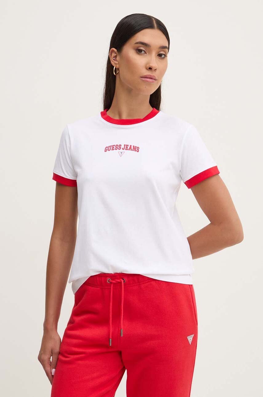 

Тениска Guess Jeans в бяло W4YI11 J1314, Бял