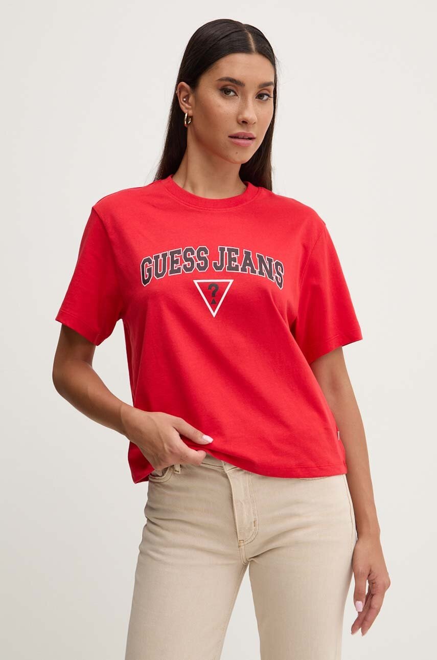 

Памучна тениска Guess Jeans в червено W4YI06 K8HM0, Червен