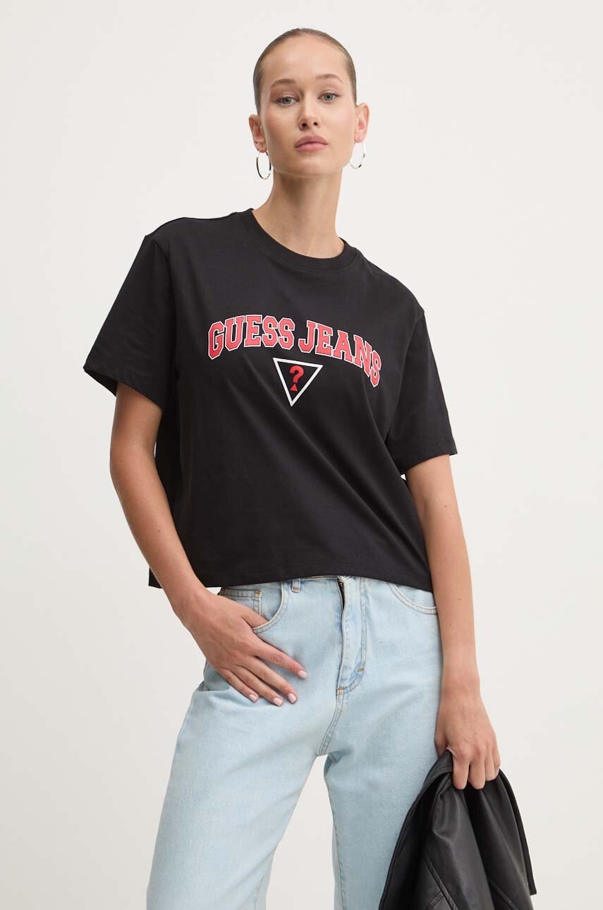 

Памучна тениска Guess Jeans в черно W4YI06 K8HM0, Черен