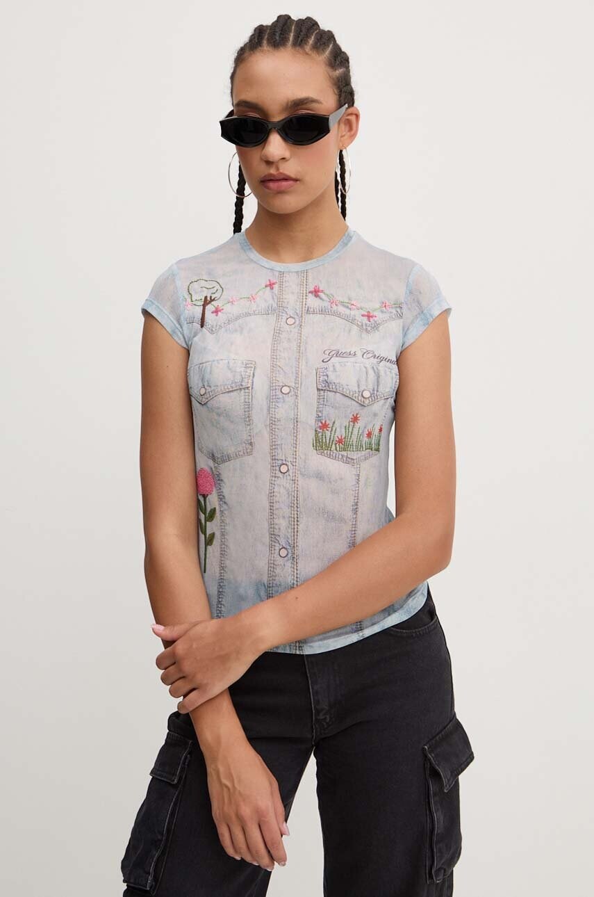 

Тениска Guess Originals в синьо W4YP20 KBBF0, Син