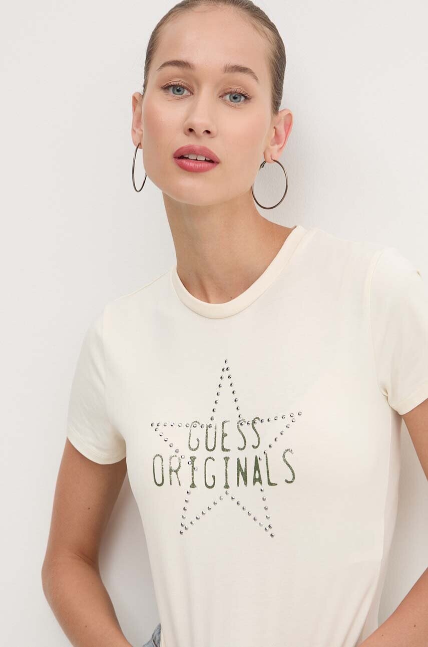 Levně Tričko Guess Originals béžová barva, W4YP23 KA0Q1