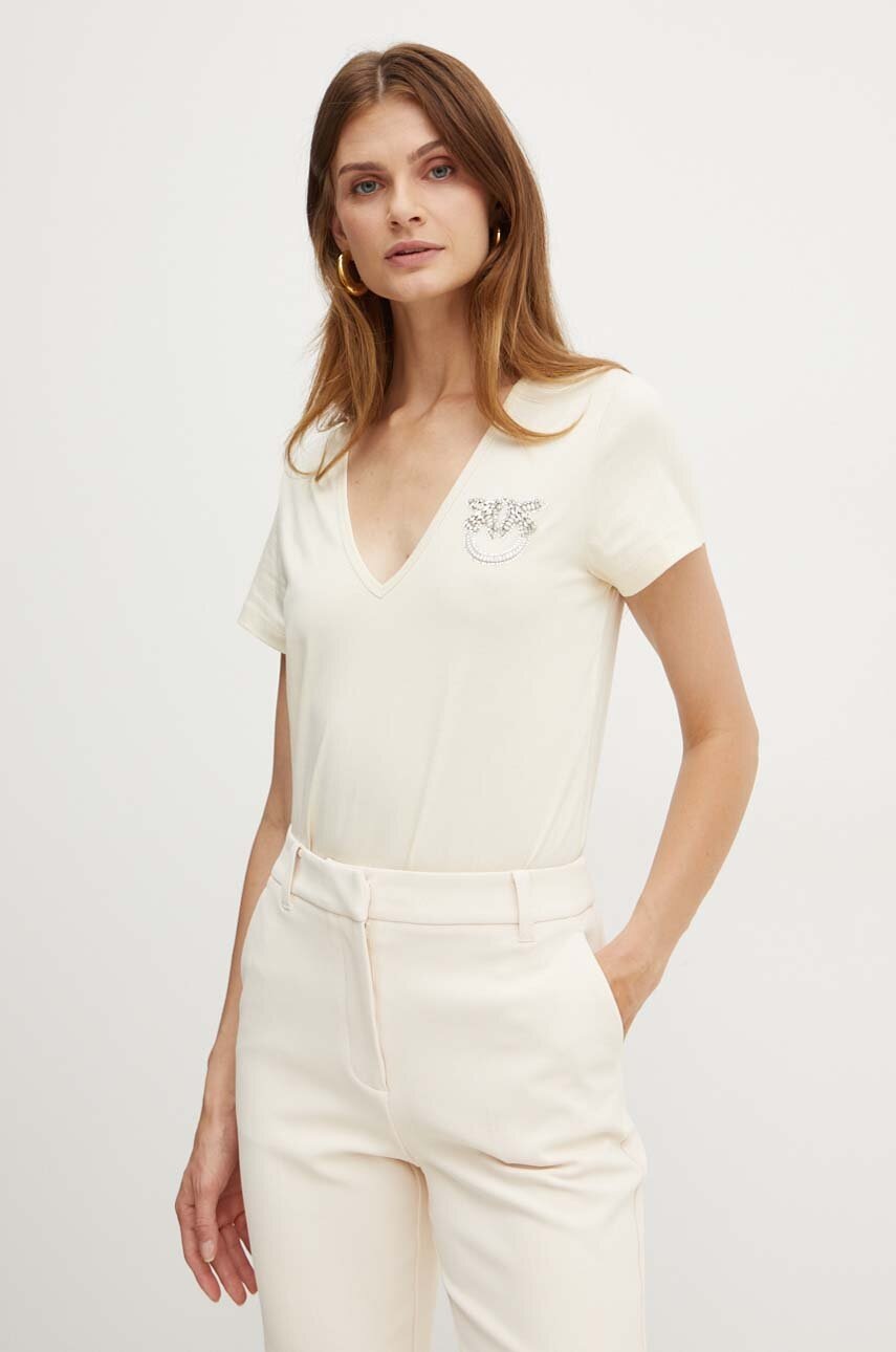 

Памучна тениска Pinko в бежово 100372 A24E, Бежов