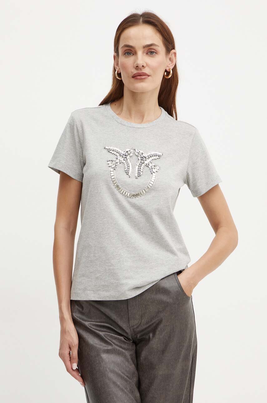 

Памучна тениска Pinko в сиво 100535 A24E, Сив