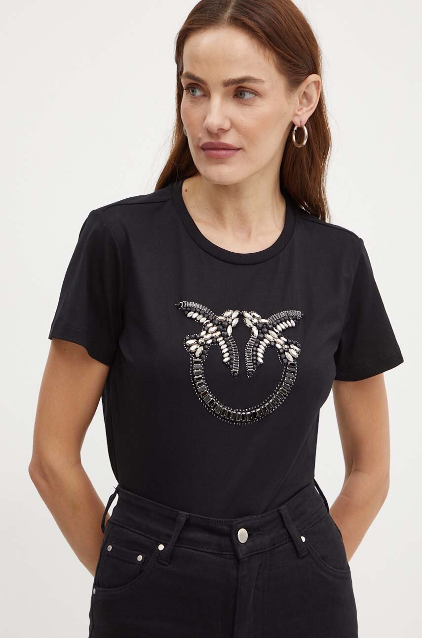 

Памучна тениска Pinko в черно 100535 A24E, Черен