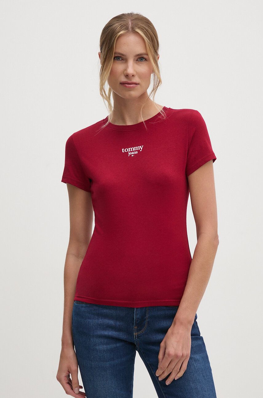 Tommy Jeans tricou femei, culoarea bordo, DW0DW18397