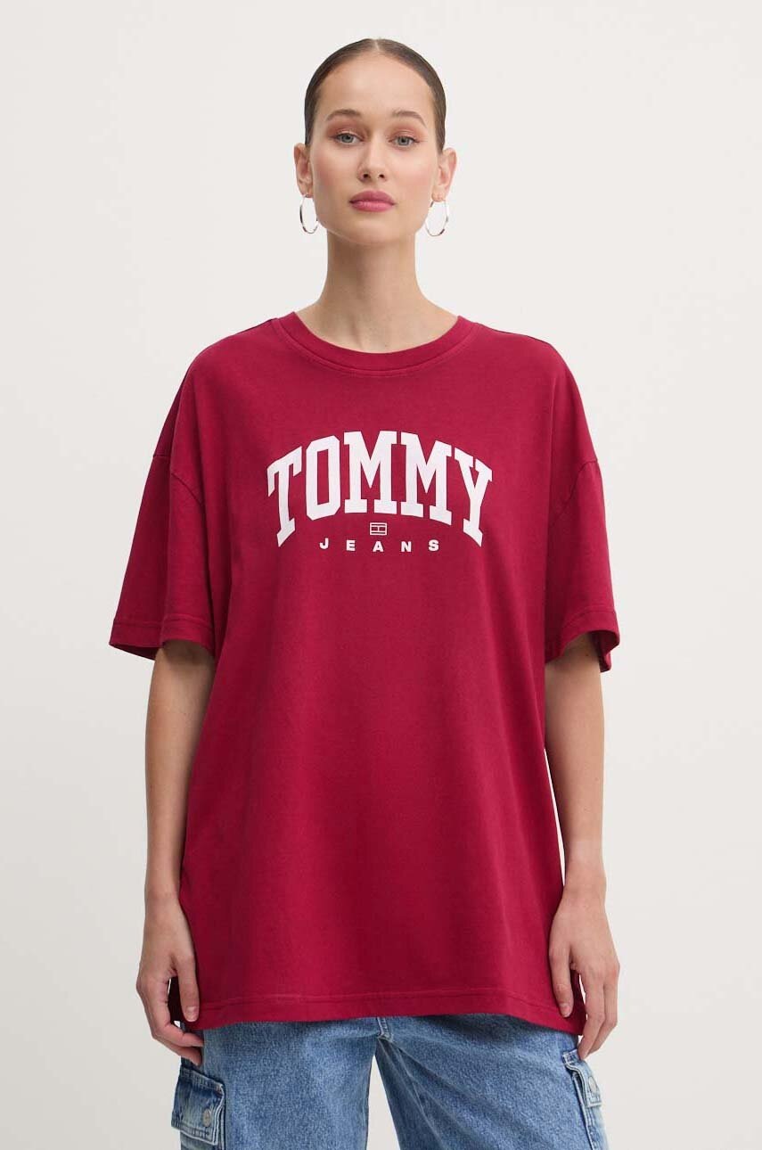 

Памучна тениска Tommy Jeans в бордо DW0DW18403