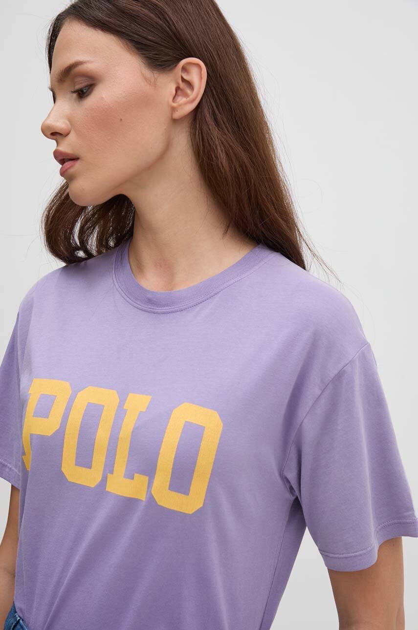 Levně Bavlněné tričko Polo Ralph Lauren fialová barva, 211941181