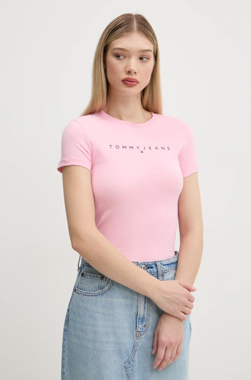 Tommy Jeans tricou din bumbac femei, culoarea roz, DW0DW18398