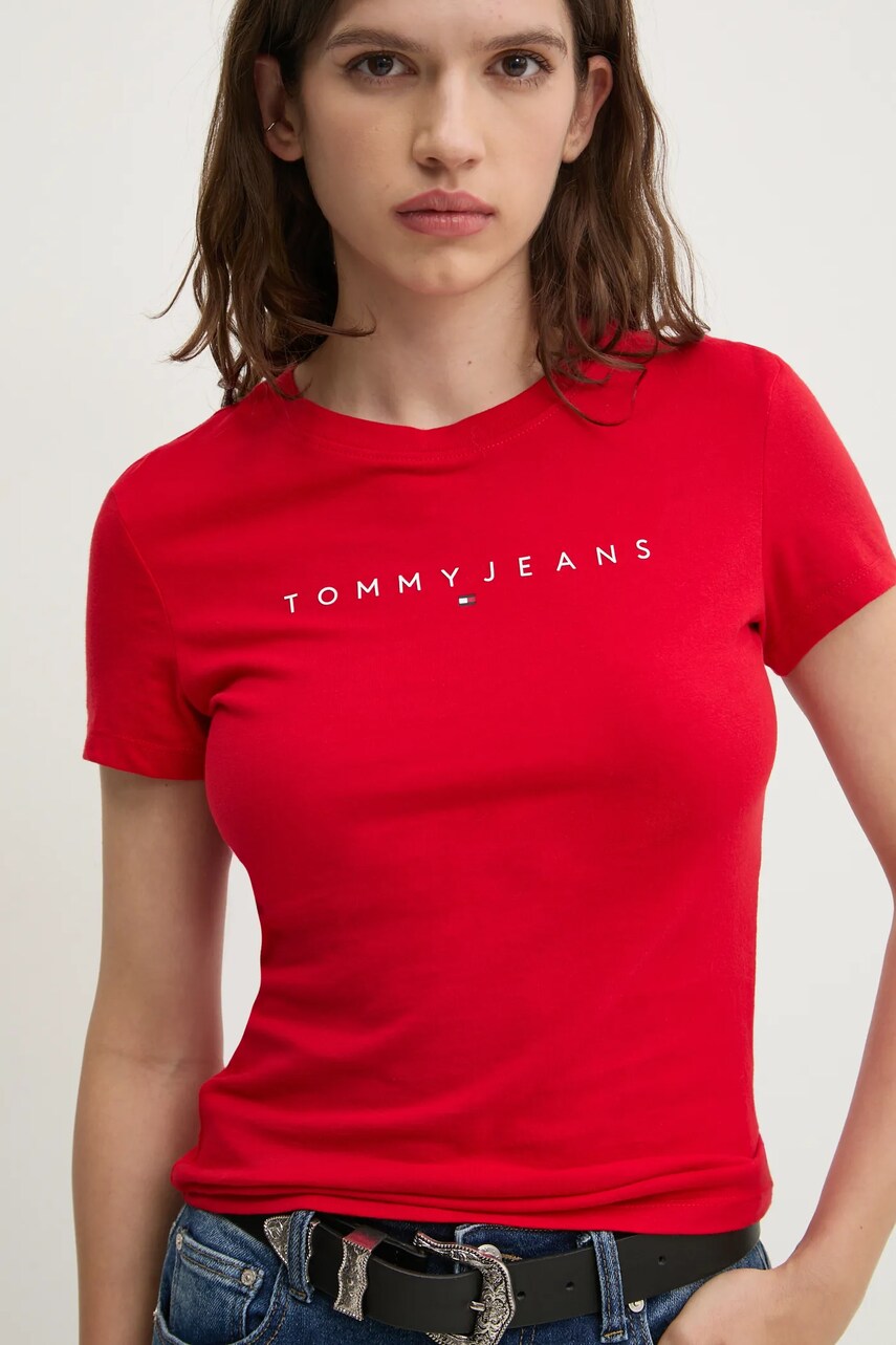 Tommy Jeans tricou din bumbac femei, culoarea roșu, DW0DW18398