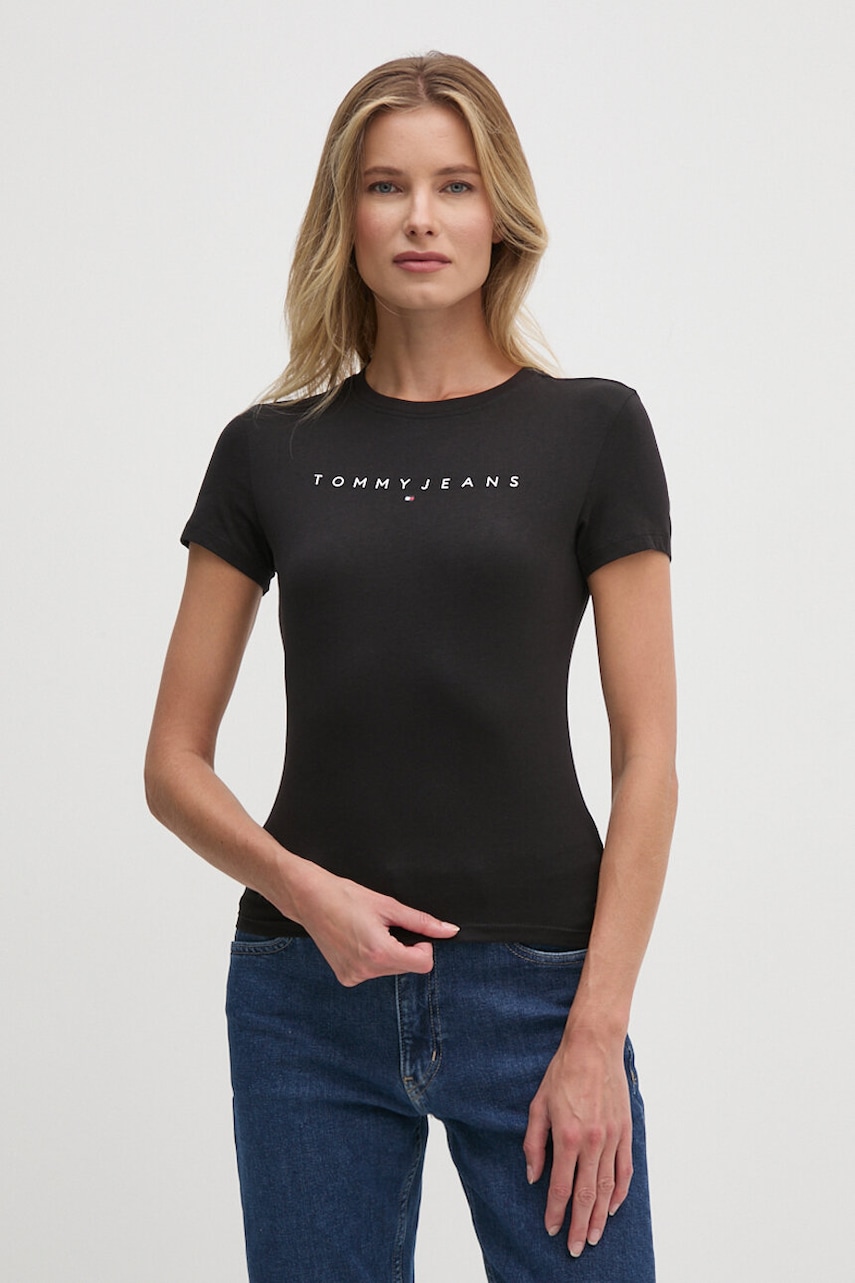 Tommy Jeans tricou din bumbac femei, culoarea negru, DW0DW18398 Tommy Jeans tricou din bumbac femei, culoarea negru, DW0DW18398