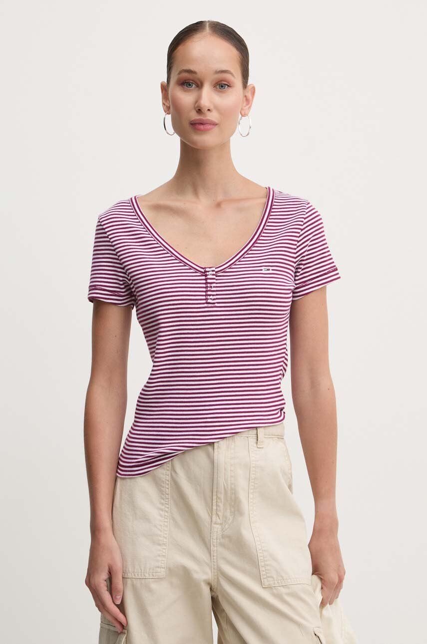 Tommy Jeans tricou femei, culoarea violet, DW0DW18429