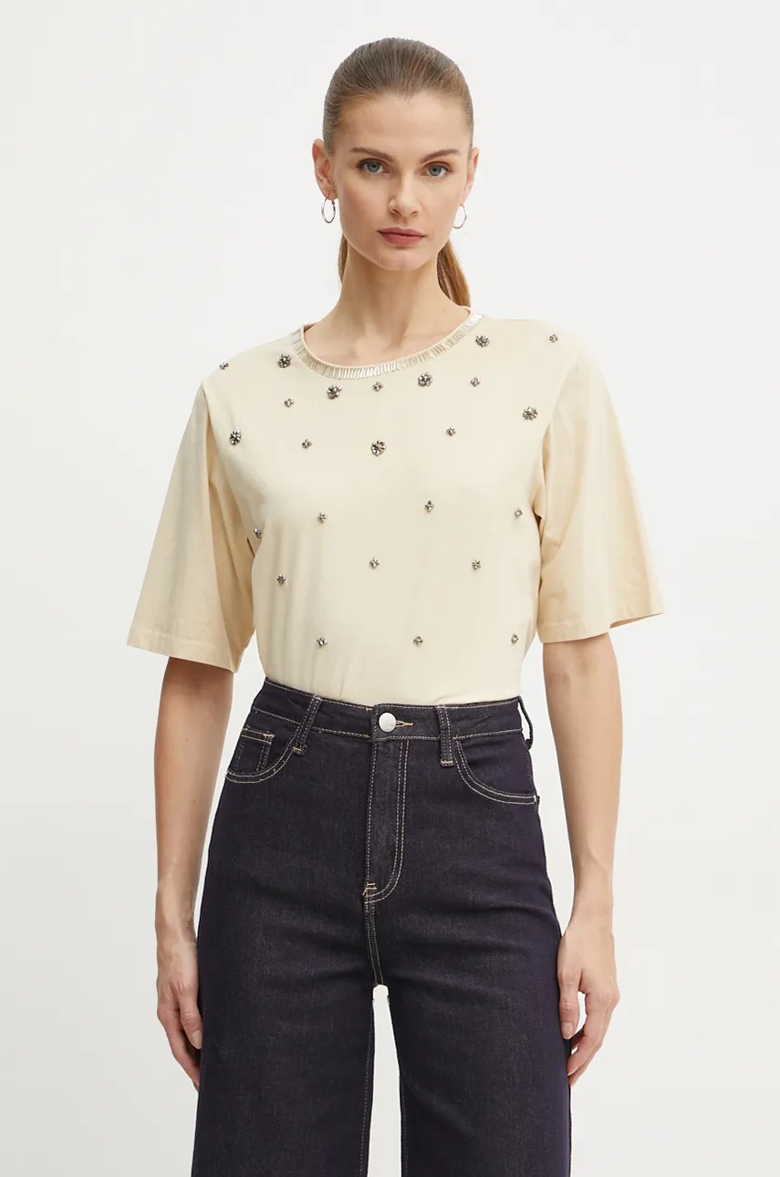 Βαμβακερό μπλουζάκι Pinko γυναικείο, χρώμα: μπεζ, 104441 A296 φωτογραφία