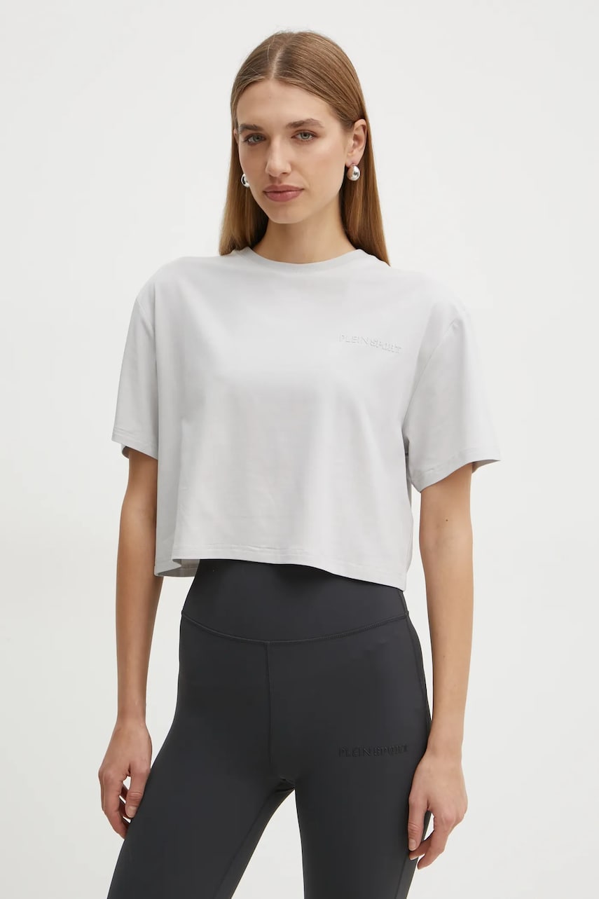 PLEIN SPORT tricou femei, culoarea gri, AADC WTK3544 SJY001N PLEIN SPORT tricou femei, culoarea gri, AADC WTK3544 SJY001N