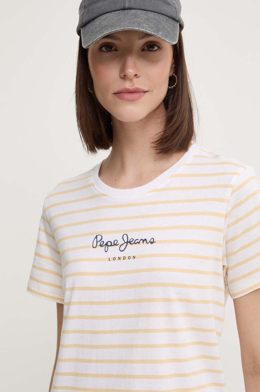 Pepe Jeans tricou din bumbac ELBA femei, culoarea galben, PL505876 Pepe Jeans tricou din bumbac ELBA femei, culoarea galben, PL505876