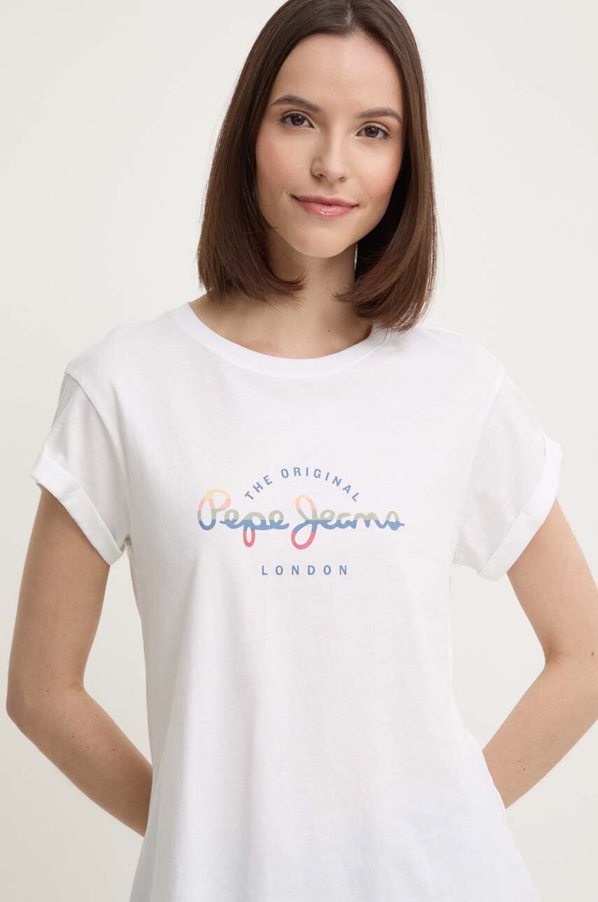 Pepe Jeans tricou din bumbac EVETTE femei, culoarea alb, PL505880