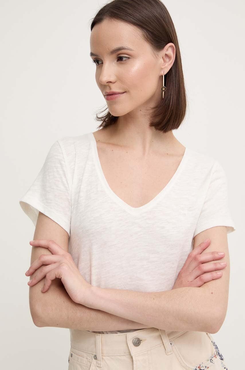 Pepe Jeans tricou din bumbac EZZY femei, culoarea bej, PL505884