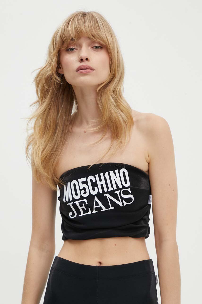 Moschino Jeans top femei, culoarea negru, decolteu spaniol, 0809.8238