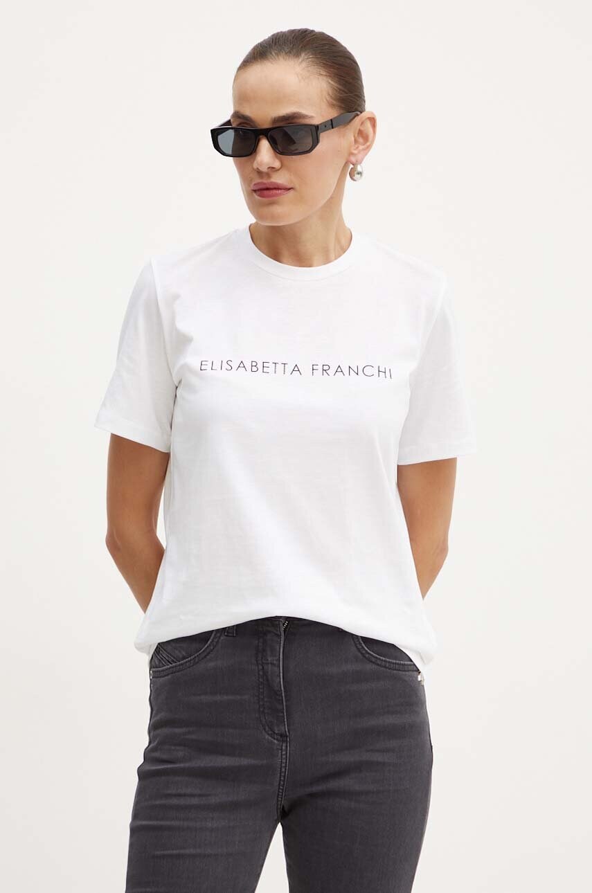 Elisabetta Franchi tricou din bumbac femei, culoarea alb, MA00346E2