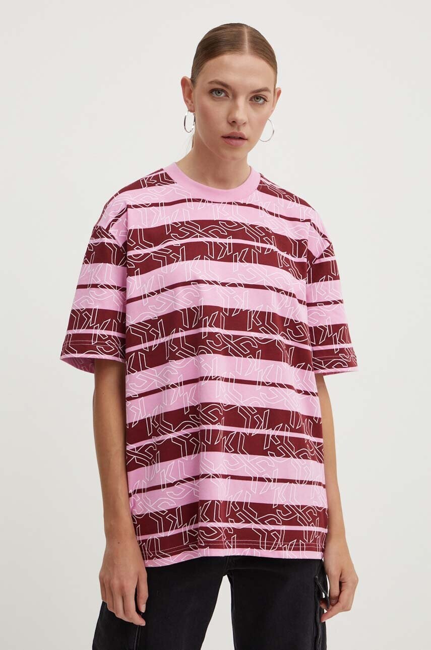 Karl Lagerfeld Jeans tricou din bumbac femei, culoarea roz, 245J1706