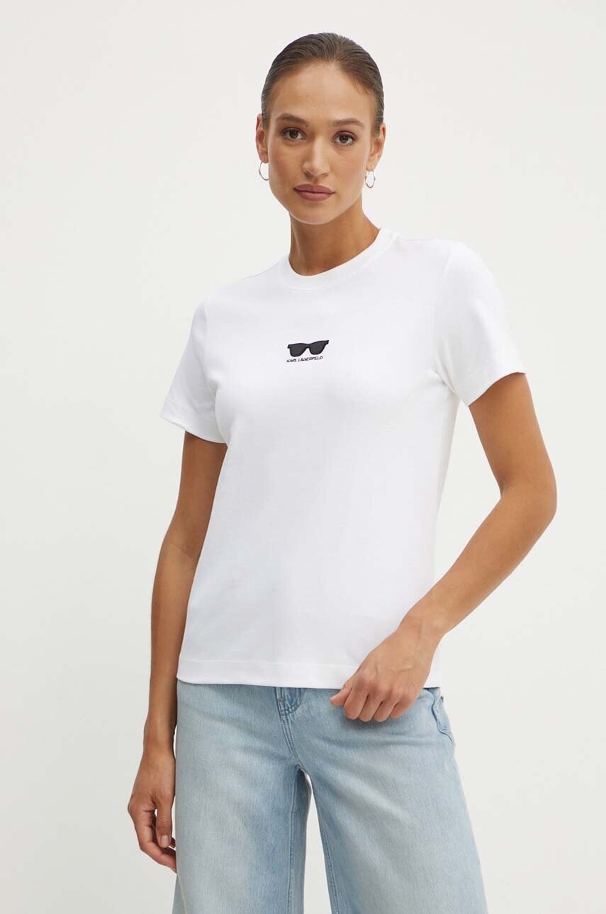 

Памучна тениска Karl Lagerfeld в бяло 245W1717, Бял