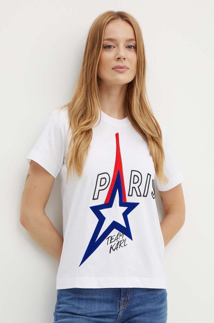 Karl Lagerfeld tricou din bumbac femei, culoarea alb, 245W1730