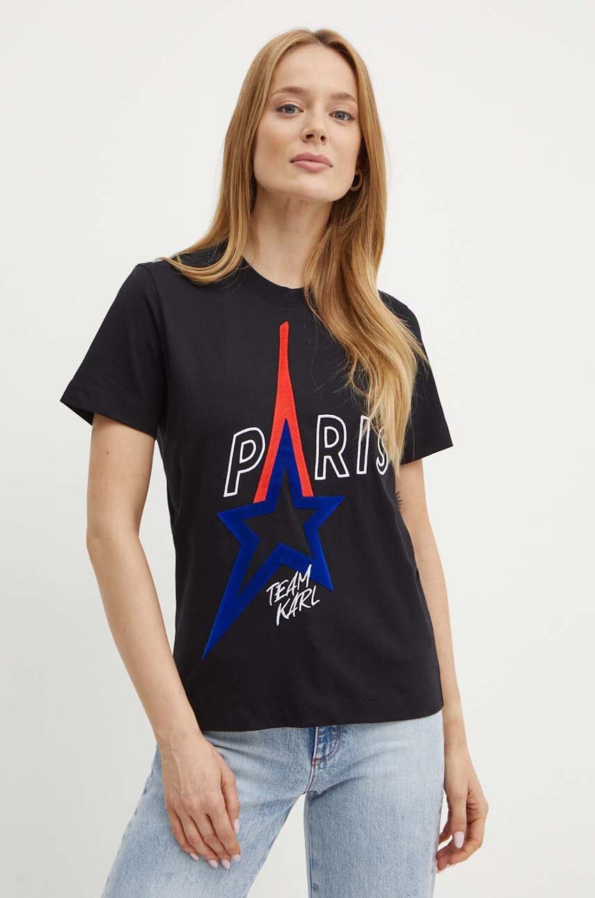 Karl Lagerfeld tricou din bumbac femei, culoarea negru, 245W1730