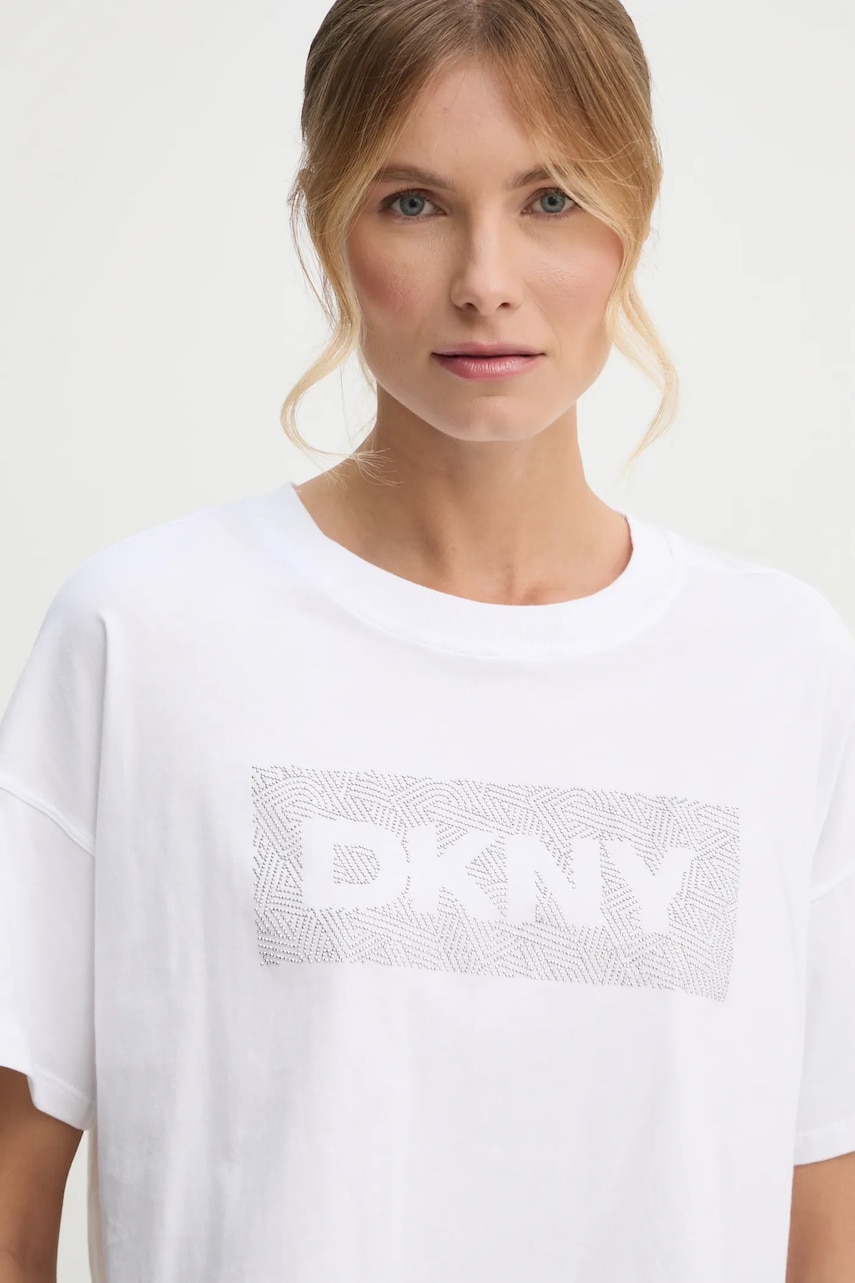 Dkny tricou din bumbac femei, culoarea alb, DP4T1040 Dkny tricou din bumbac femei, culoarea alb, DP4T1040