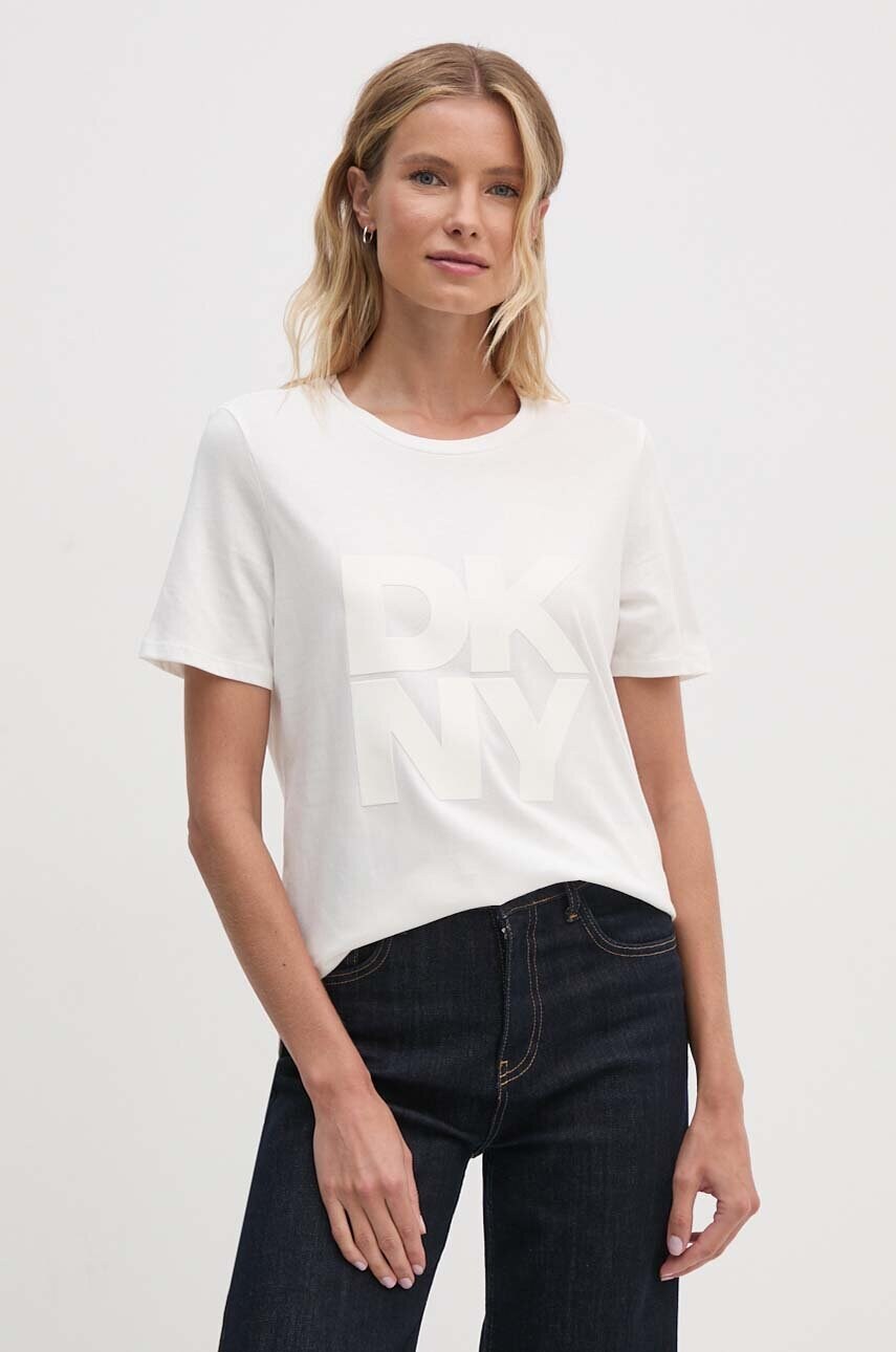 Dkny tricou din bumbac femei, culoarea bej, D2G4A221