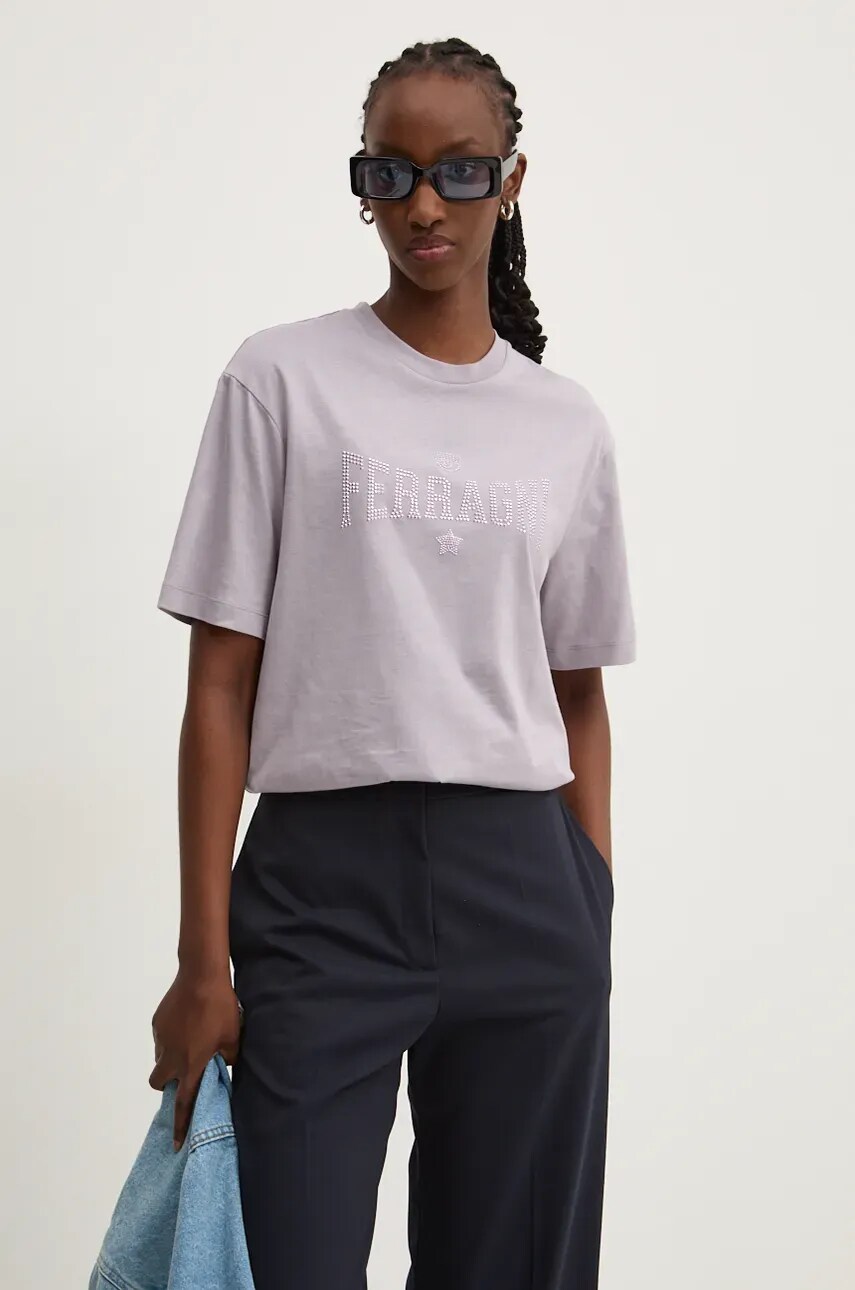 Chiara Ferragni tricou din bumbac femei, culoarea violet, 77CBHK11