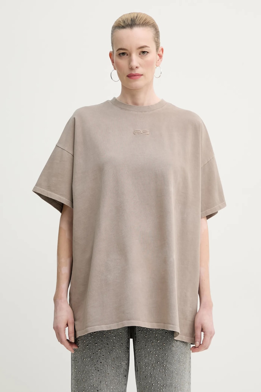 Gestuz tricou din bumbac femei, culoarea bej, 10909249