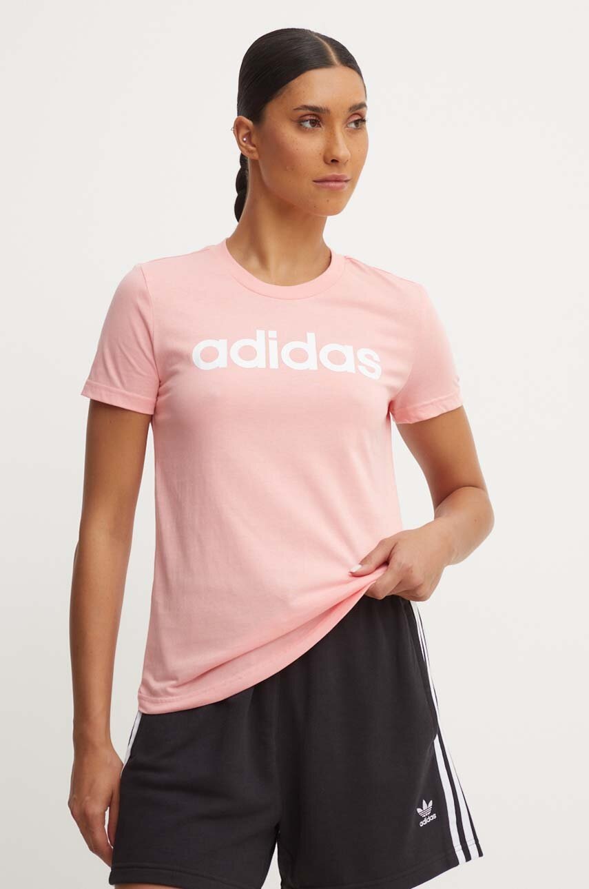 

Памучна тениска adidas Essentials в розово IY9190, Розов