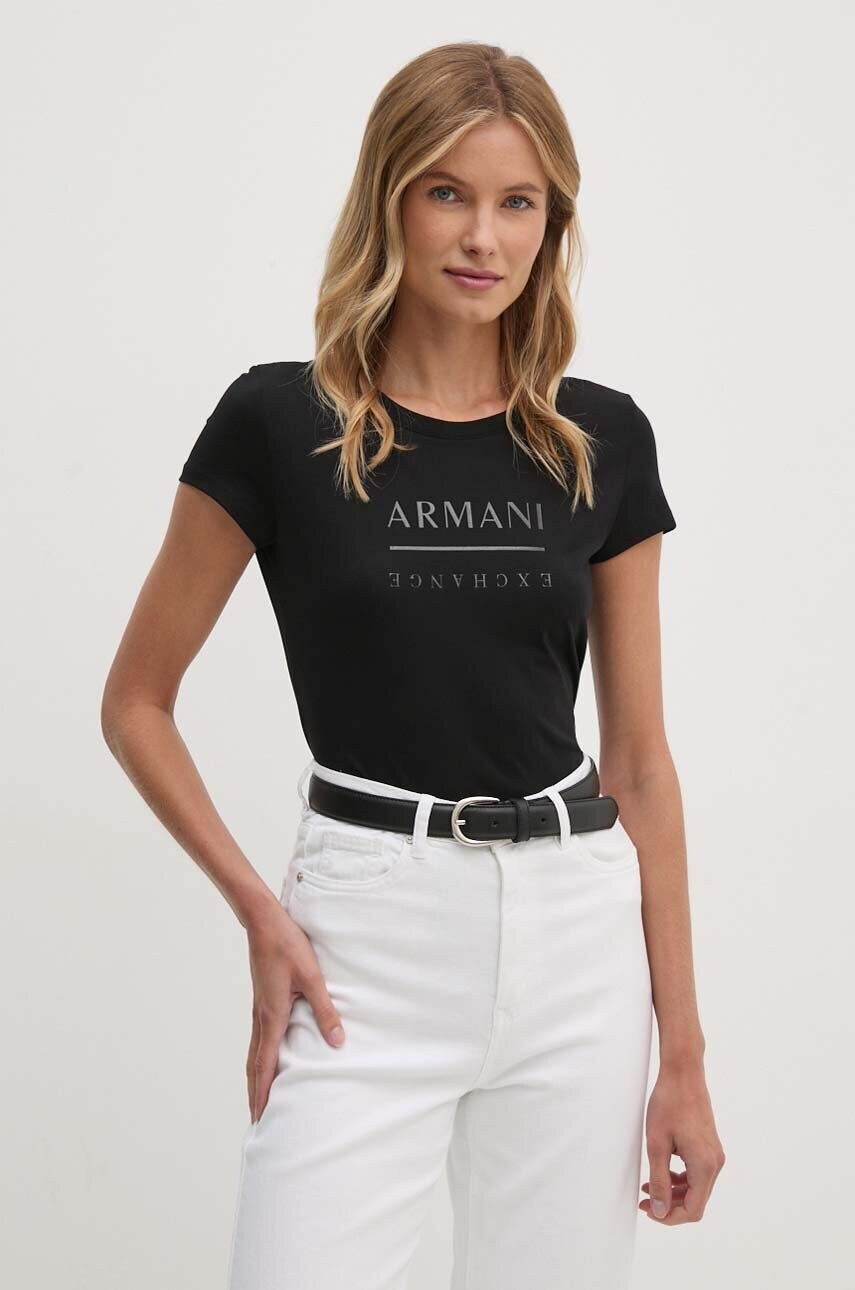 

Памучна тениска Armani Exchange в черно 6DYT11 YJ16Z, Черен