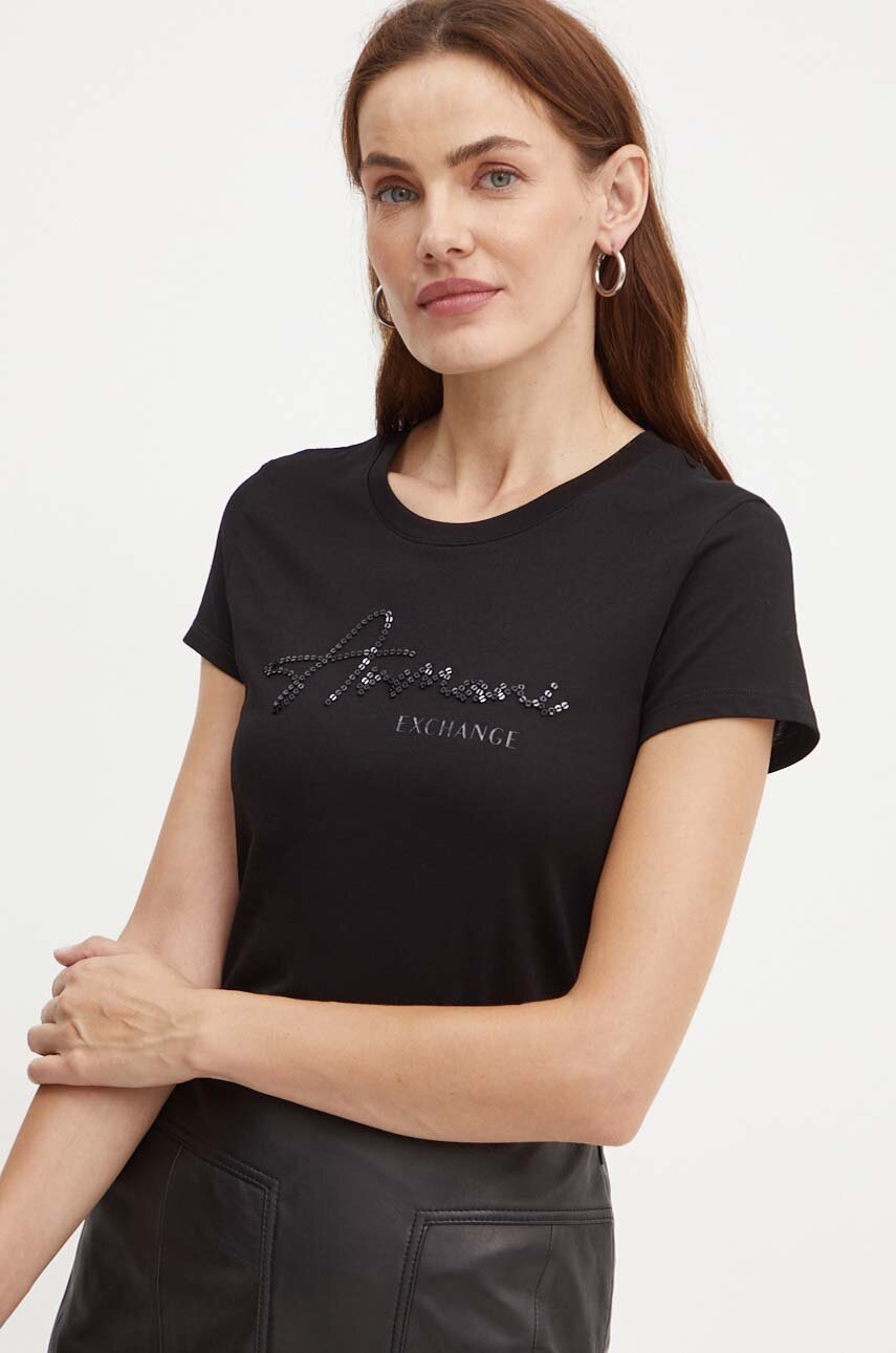 

Памучна тениска Armani Exchange в черно 6DYT51 YJG3Z, Черен