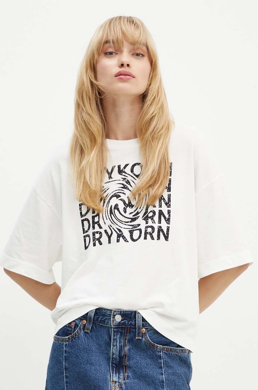 Drykorn tricou din bumbac femei, culoarea bej, 520005 89988 Drykorn tricou din bumbac femei, culoarea bej, 520005 89988