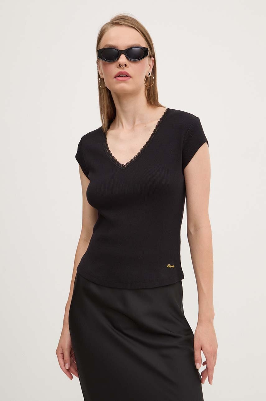 Superdry tricou din bumbac femei, culoarea negru, W6011874A-02A