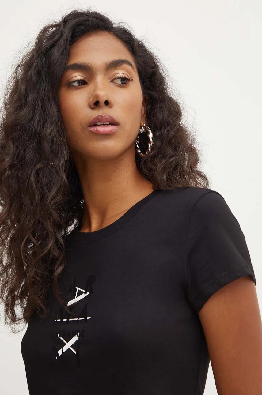 

Памучна тениска Armani Exchange в черно 6DYT26 YJ3RZ, Черен