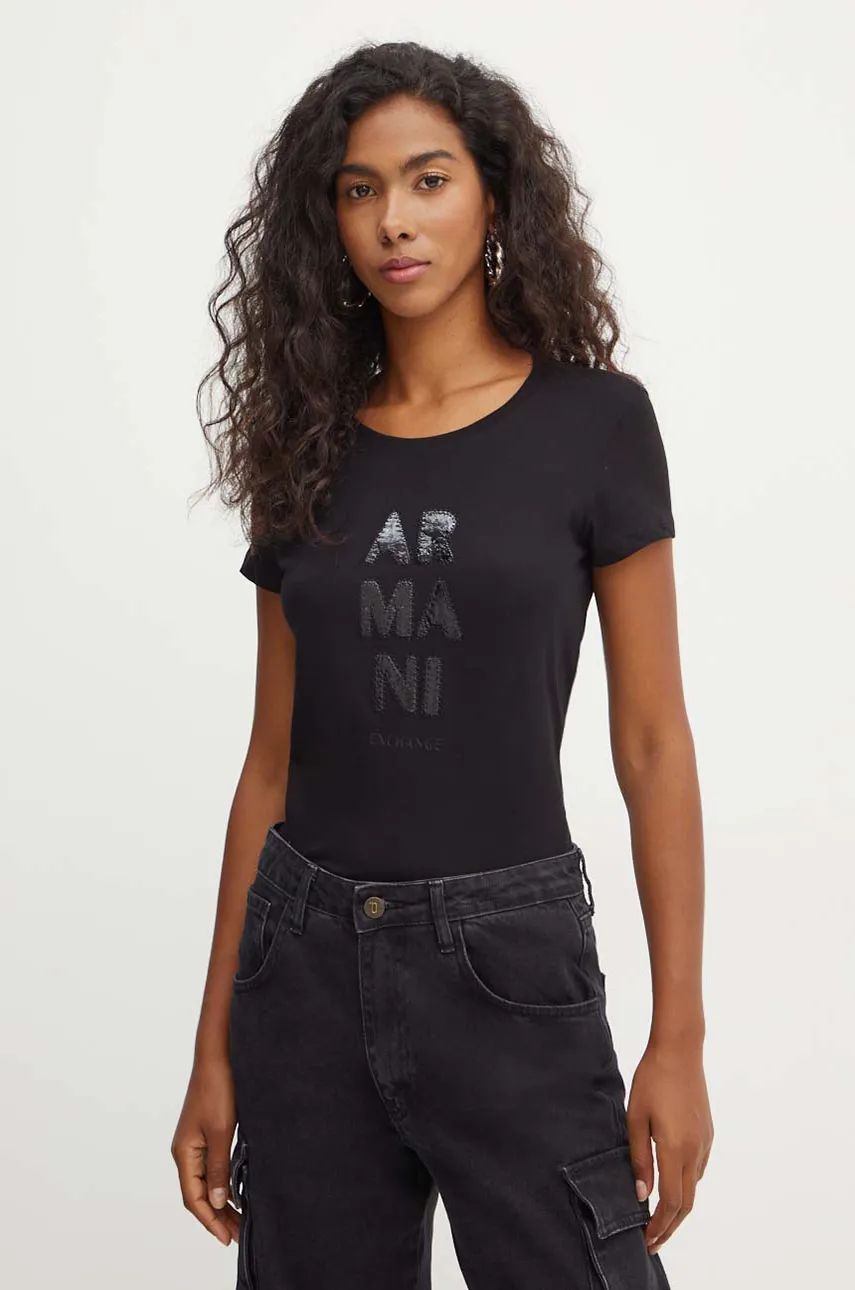 Armani Exchange tricou din bumbac femei, culoarea negru, 6DYT39 YJ3RZ