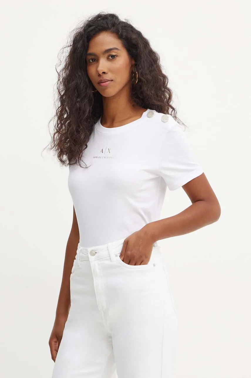 

Памучна тениска Armani Exchange в бяло 6DYT46 YJ3RZ, Бял