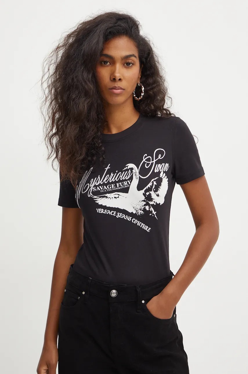 Versace Jeans Couture tricou femei, culoarea negru, 77HAHL06 CJ02L