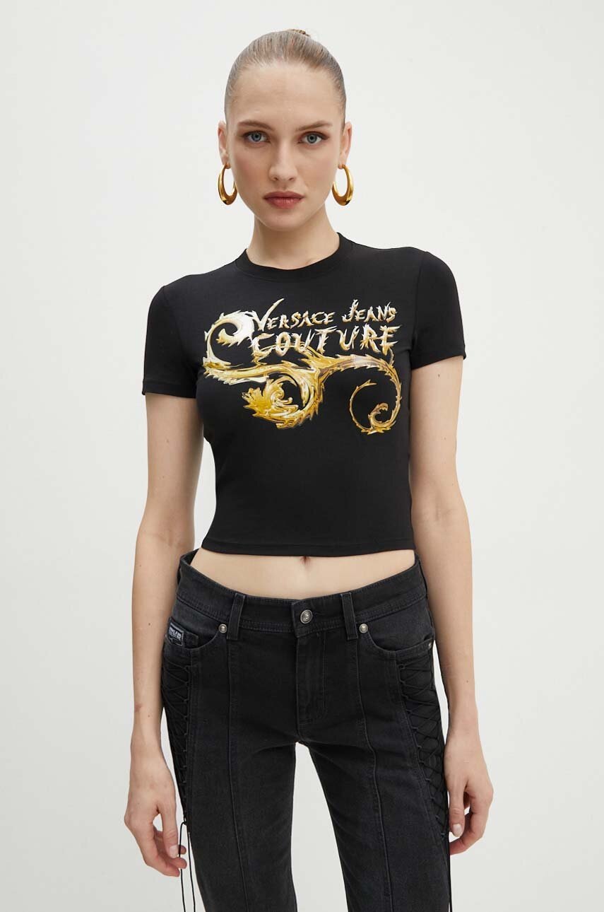 Versace Jeans Couture tricou femei, culoarea negru, 77HAHC00 CJ02C