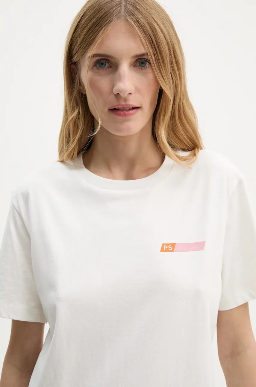 PS Paul Smith tricou din bumbac femei, culoarea bej, W2R.232V.N21154 PS Paul Smith tricou din bumbac femei, culoarea bej, W2R.232V.N21154