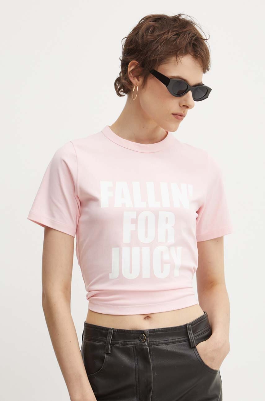 Juicy Couture tricou FALLIN FOR JUICY FITTED TSHIRT femei, culoarea roz, JCGCT224020