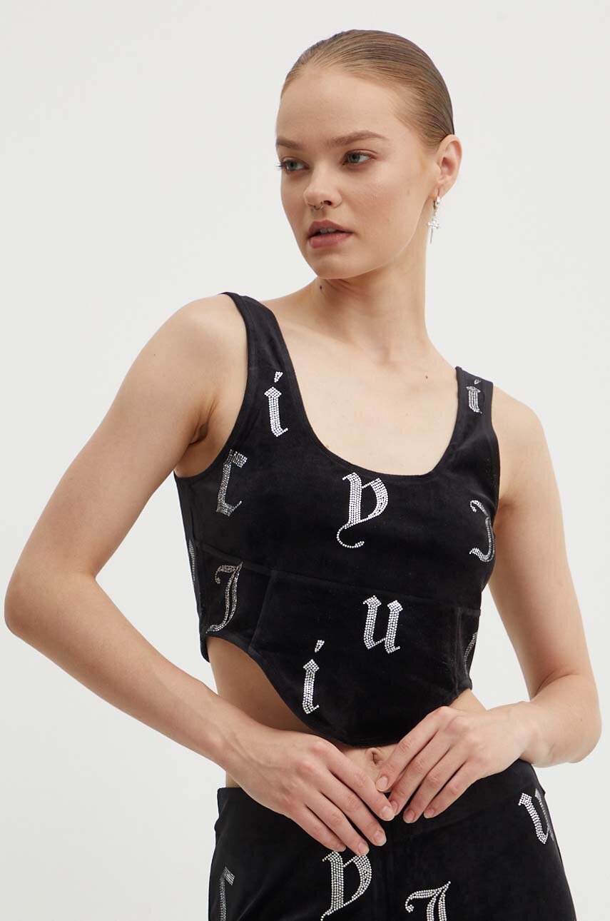 Juicy Couture top CAIT AO DIAMANTE CORSET femei, culoarea negru, JCMCS224252