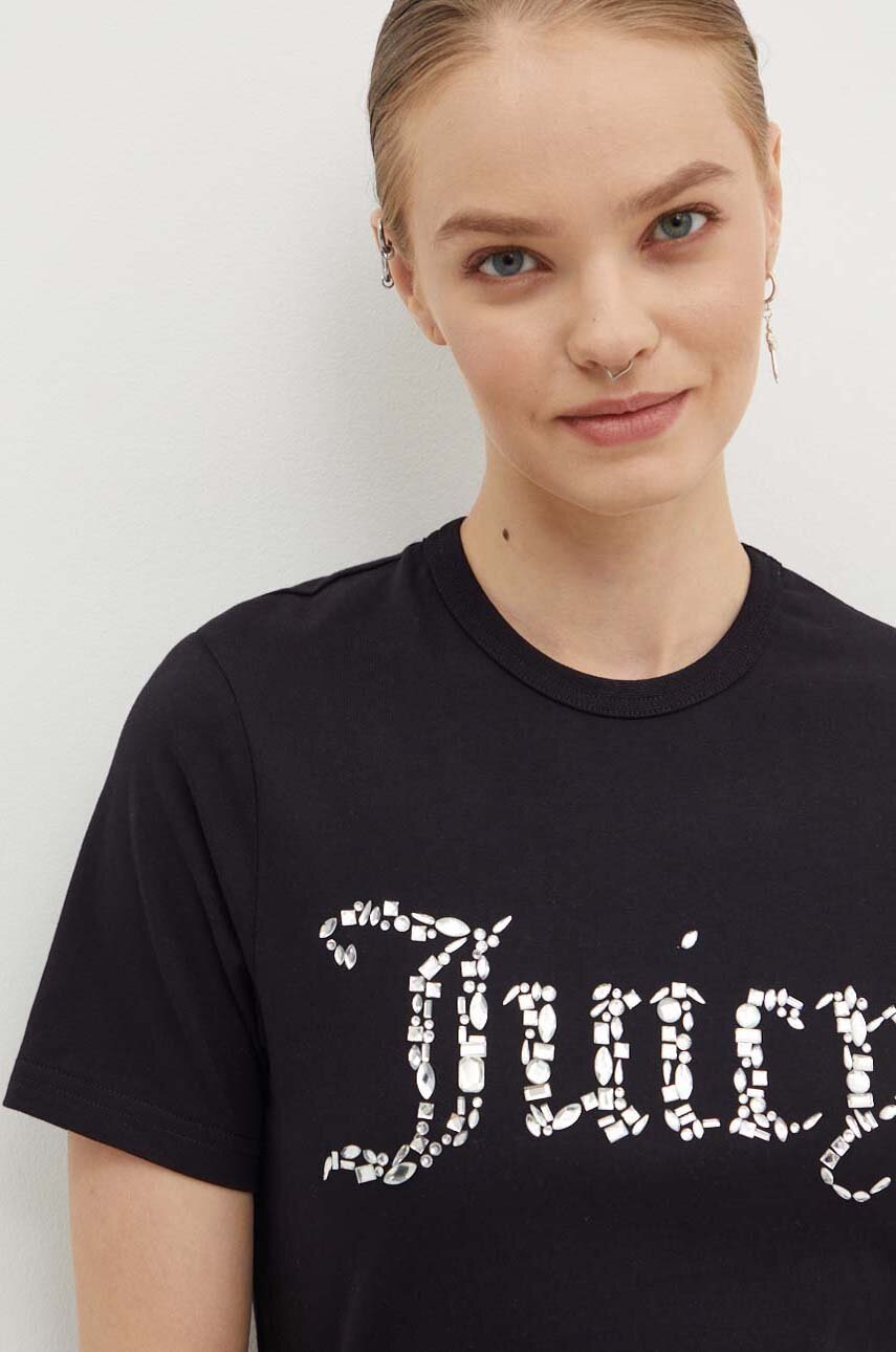 

Памучна тениска Juicy Couture DIAMANTE JEWEL GIRLFRIEND T-SHIRT- в черно JCMCT224257, Черен