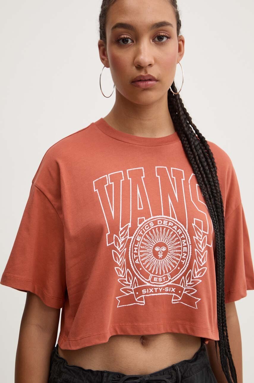 

Памучна тениска Vans в кафяво VN000HHEC9J1, Кафяв