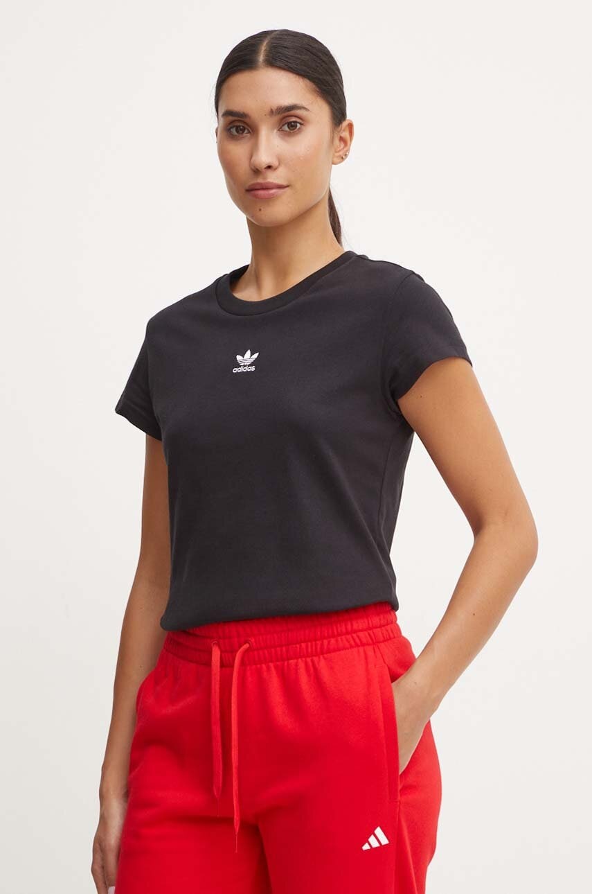 adidas Originals tricou din bumbac Essential femei, culoarea negru, IW5707 adidas Originals tricou din bumbac Essential femei, culoarea negru, IW5707